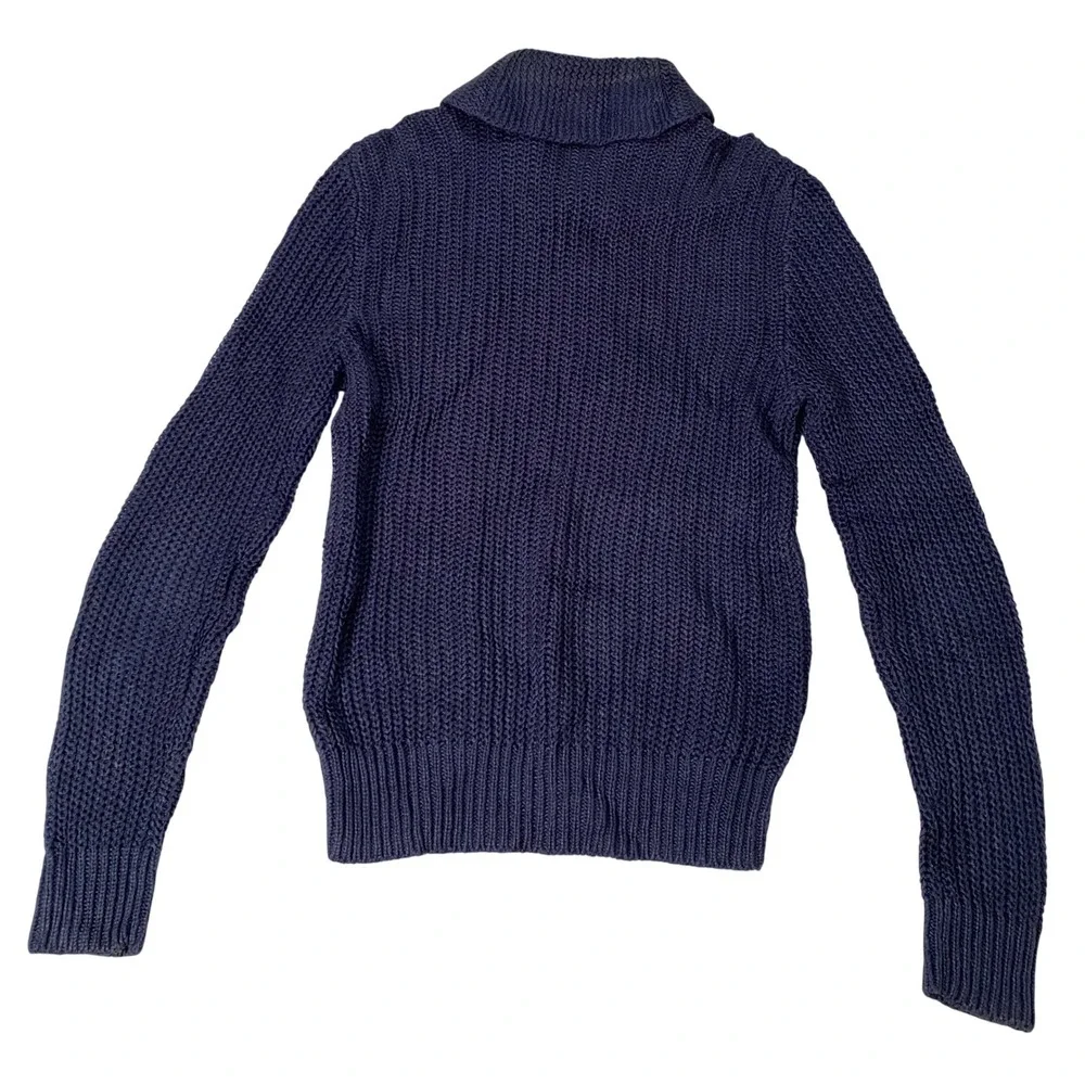 Polo Ralph Lauren Mens Navy Blue 100% Linen Shawl‎ Collar Shaker Knit Sweater L